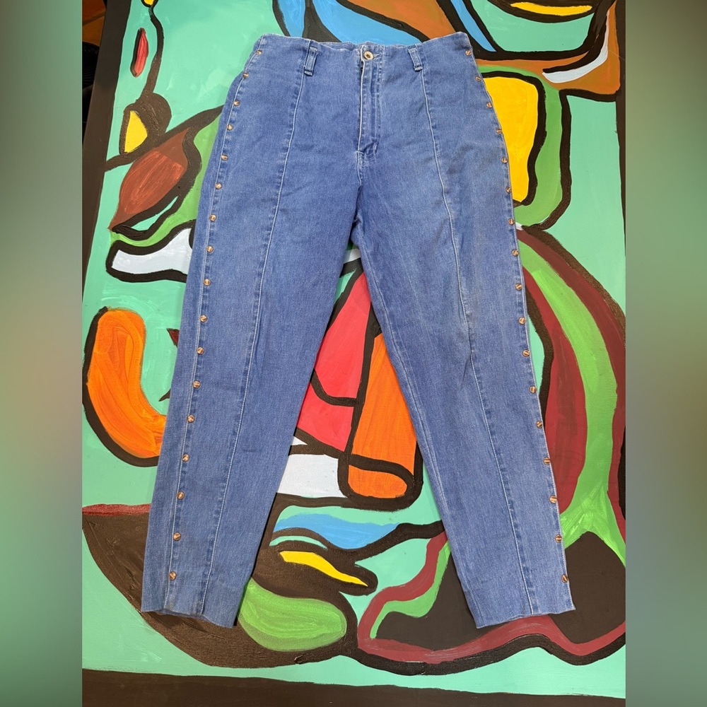Rare Vintage “Helen” High Rise Blue Jeans with Gold Accents